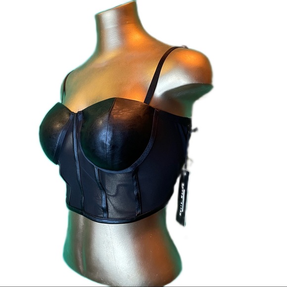 Haute Monde Tops - Crop Top Bustier Goth Dark Vamp Mesh & Pleather Dominatrix Look